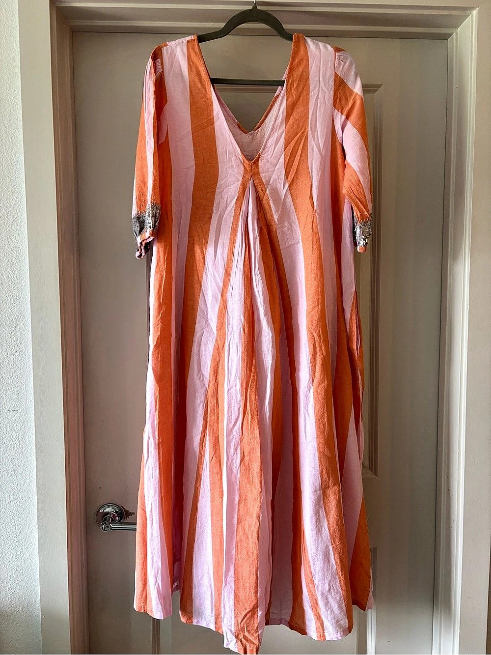 Pink Chicken Striped Maxi Dress in Orange & Pink NWT